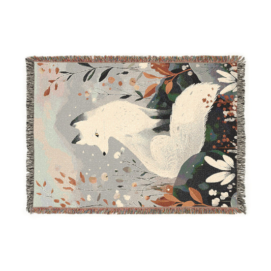 Arctic Fox Scandinavian Style Woven Blanket Tapestry