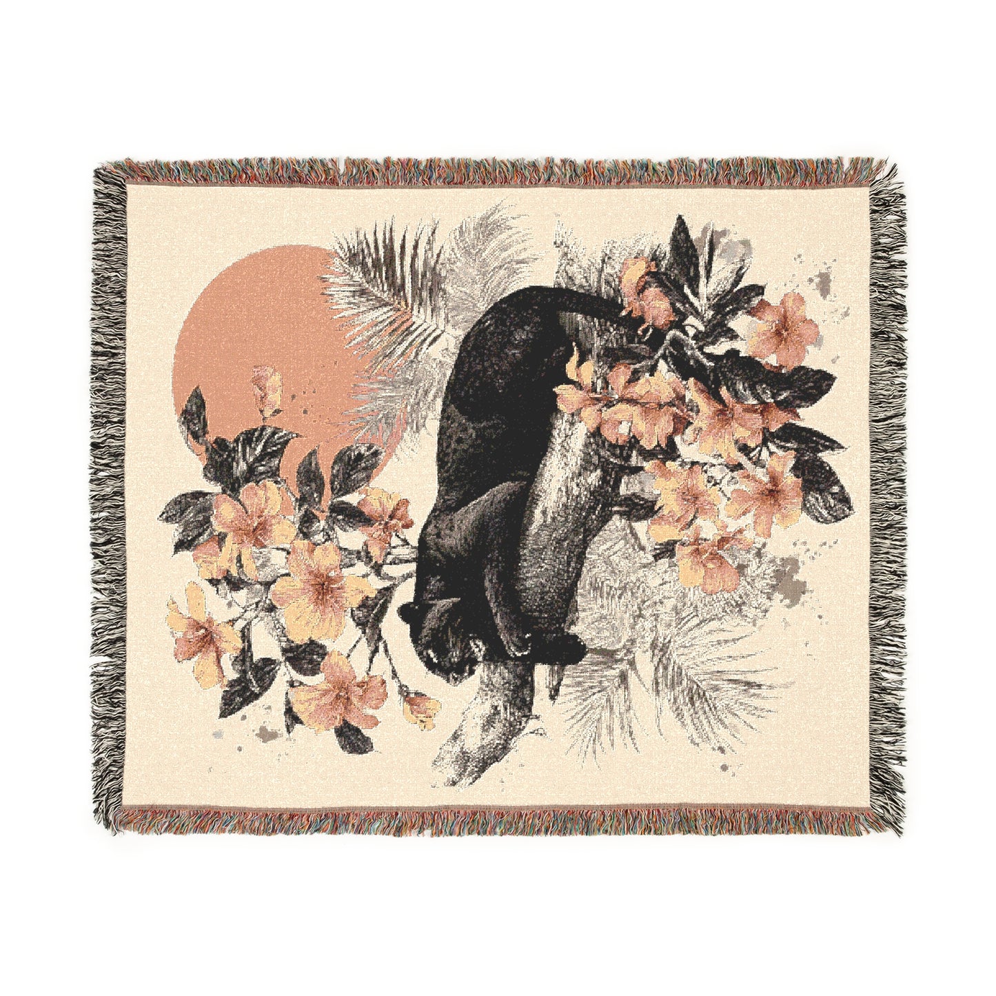 Woven Blanket - Tropical Black Panther Jungle Art, Mid Century Style Decor, Home Accent Gift, Cozy Throw Blanket, Animal Lover Gift
