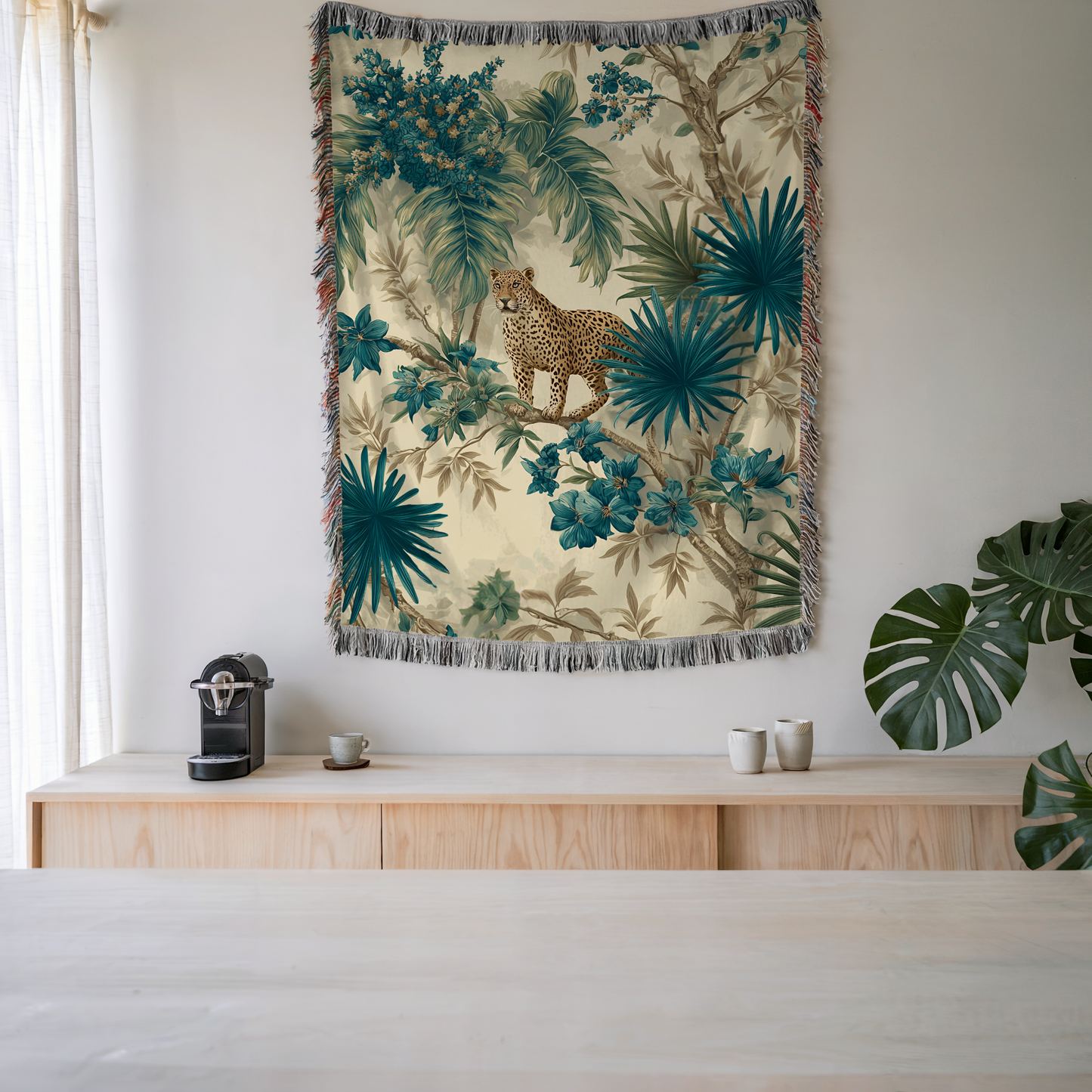 Tropical Jaguar Pattern Woven Cotton Blanket