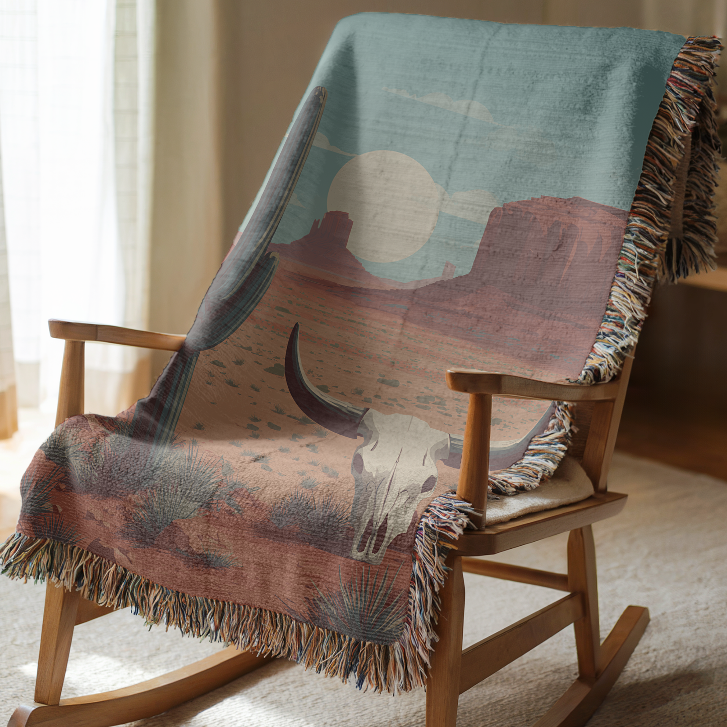 Southwest Desert Scene Woven Cotton Blanket