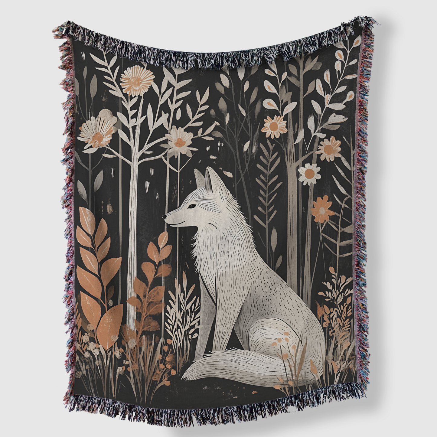 Scandi White Wolf Woven Blanket