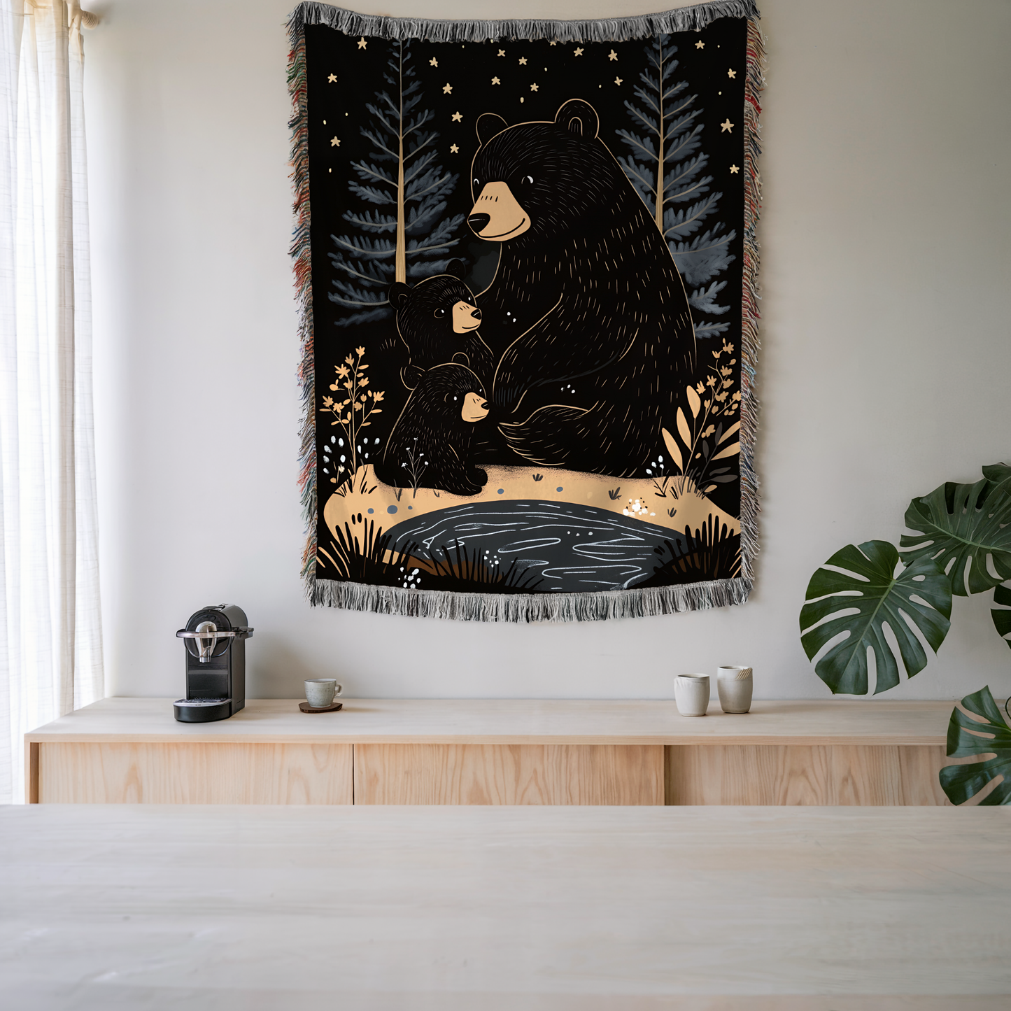 Mother bear and cubs Woven Blanket