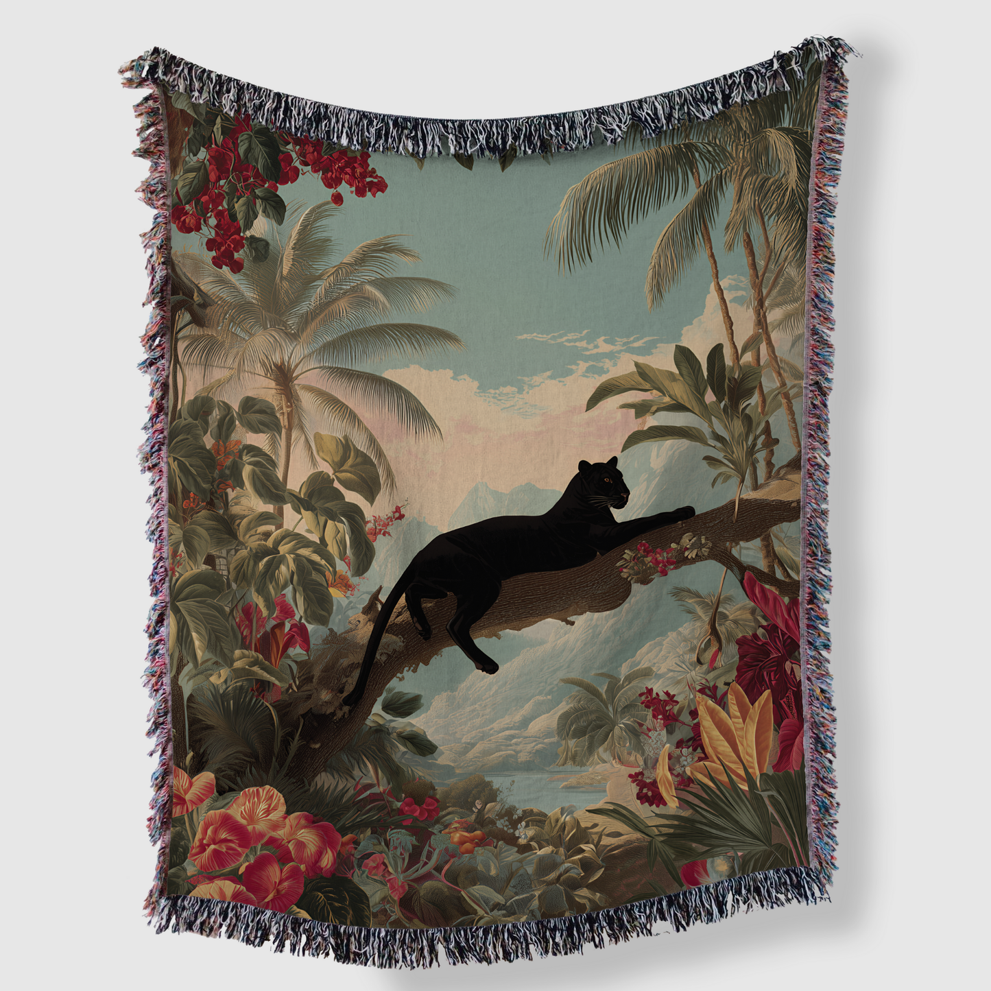 Tropical Black Panther Jungle Art Woven Blanket