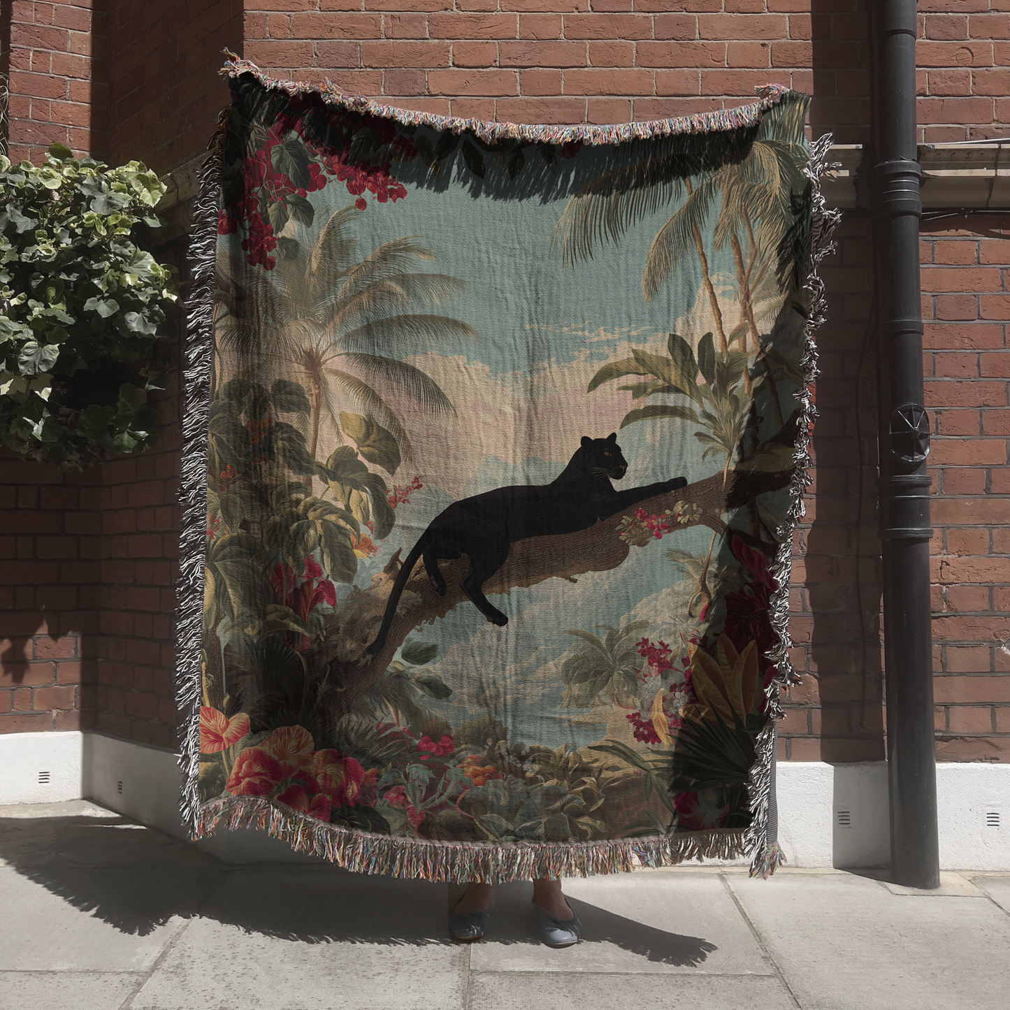 Tropical Black Panther Jungle Art Woven Blanket