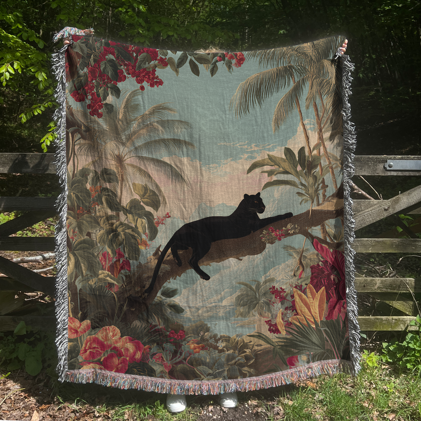 Tropical Black Panther Jungle Art Woven Blanket