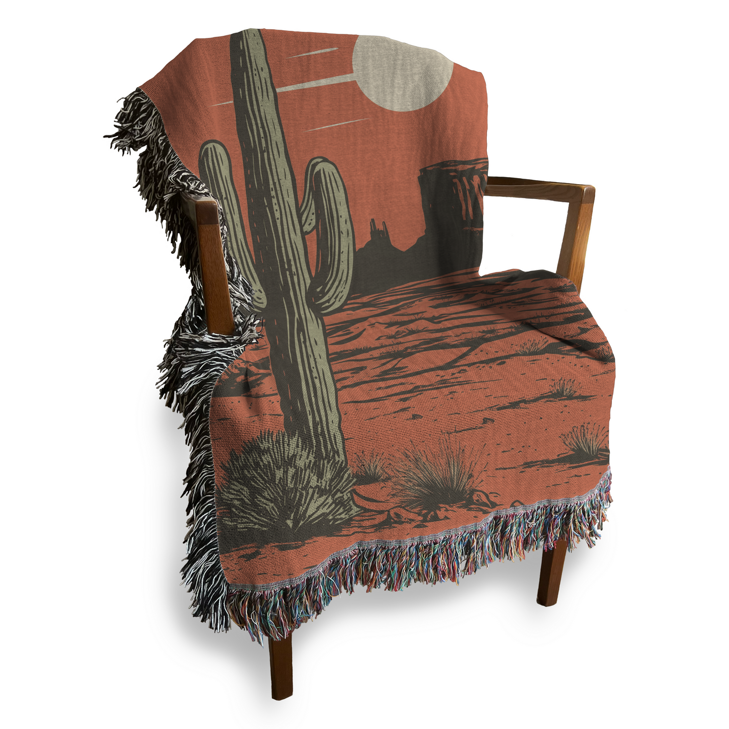 Retro Saguaro Cactus Desert Woven Blanket