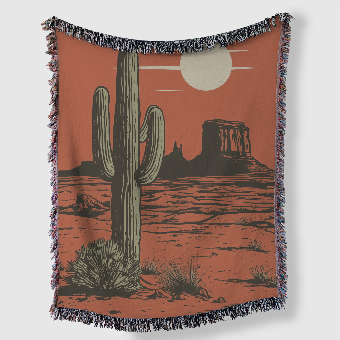 Retro Saguaro Cactus Desert Woven Blanket