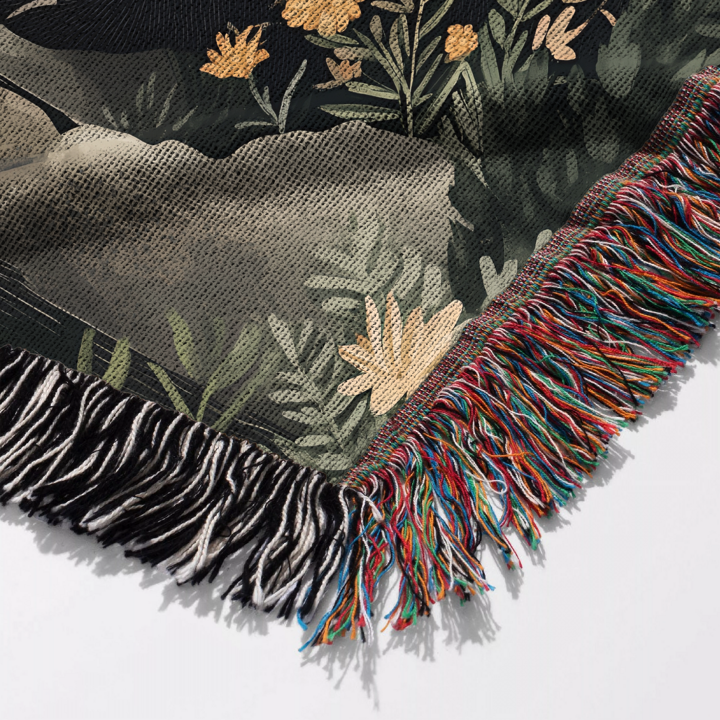 Black Bear and Cubs in Pine Forest Woven Blanket Tapestry