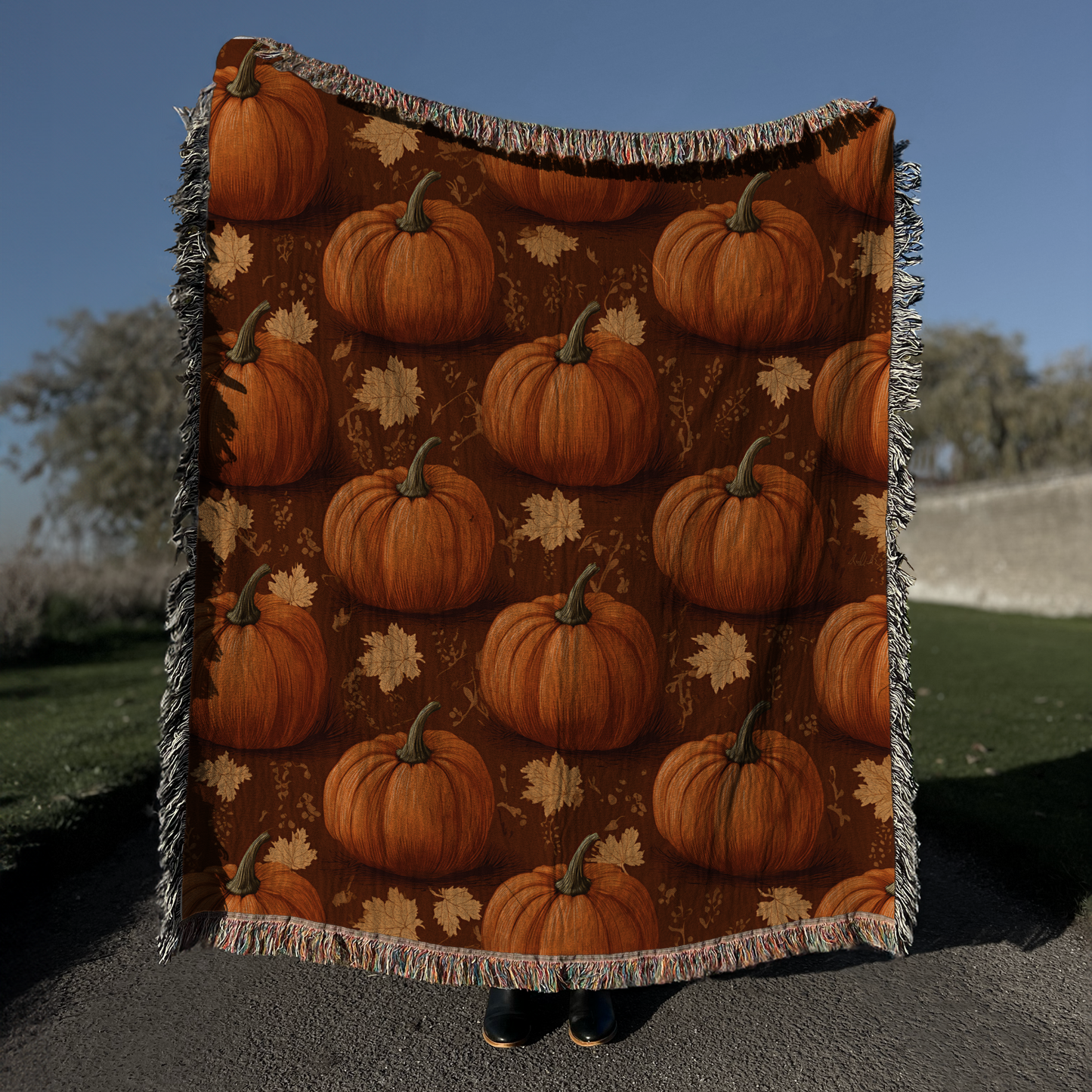 Fall Harvest Pumpkin Woven Blanket