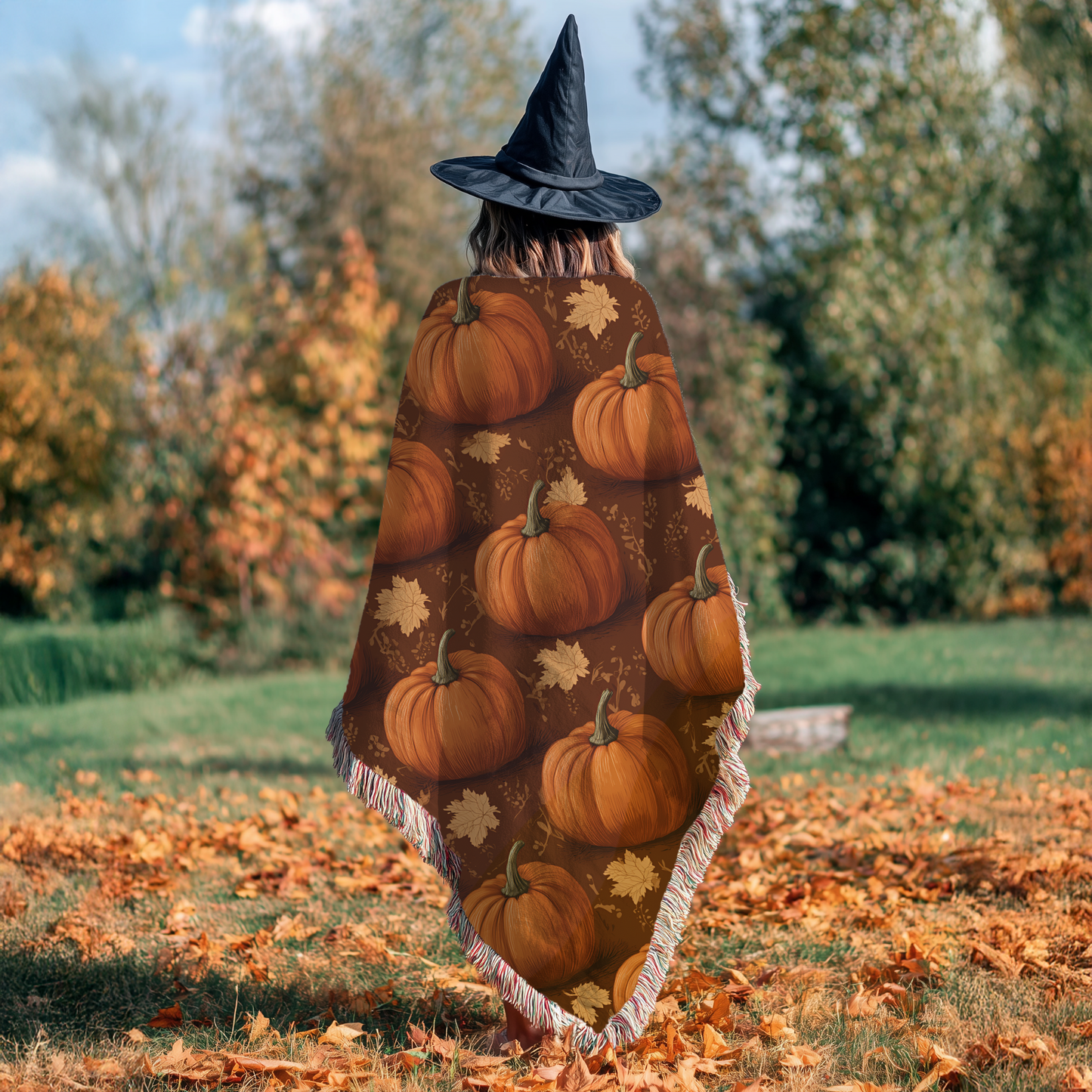 Fall Harvest Pumpkin Woven Blanket