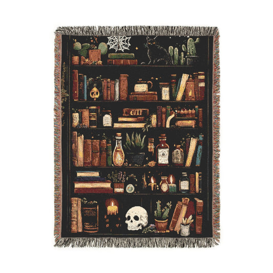 Halloween Spooky Bookcase Woven Blanket