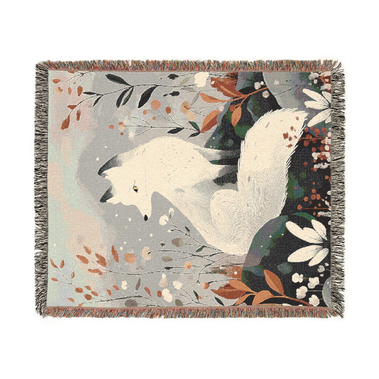 Arctic Fox Scandinavian Style Woven Blanket Tapestry