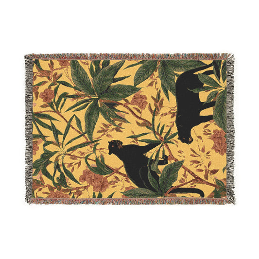 Woven Blanket - Tropical Black Panther Jungle Art, Mid Century Style Decor, Home Accent Gift, Cozy Throw Blanket, Animal Lover Gift