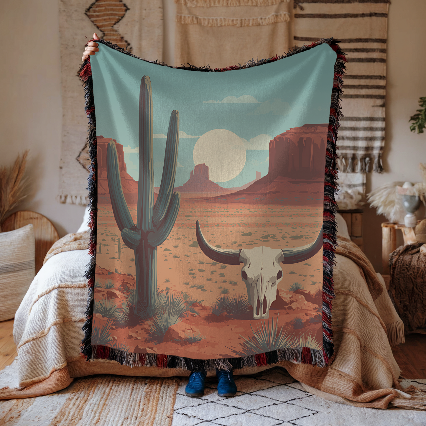 Southwest Desert Scene Woven Cotton Blanket