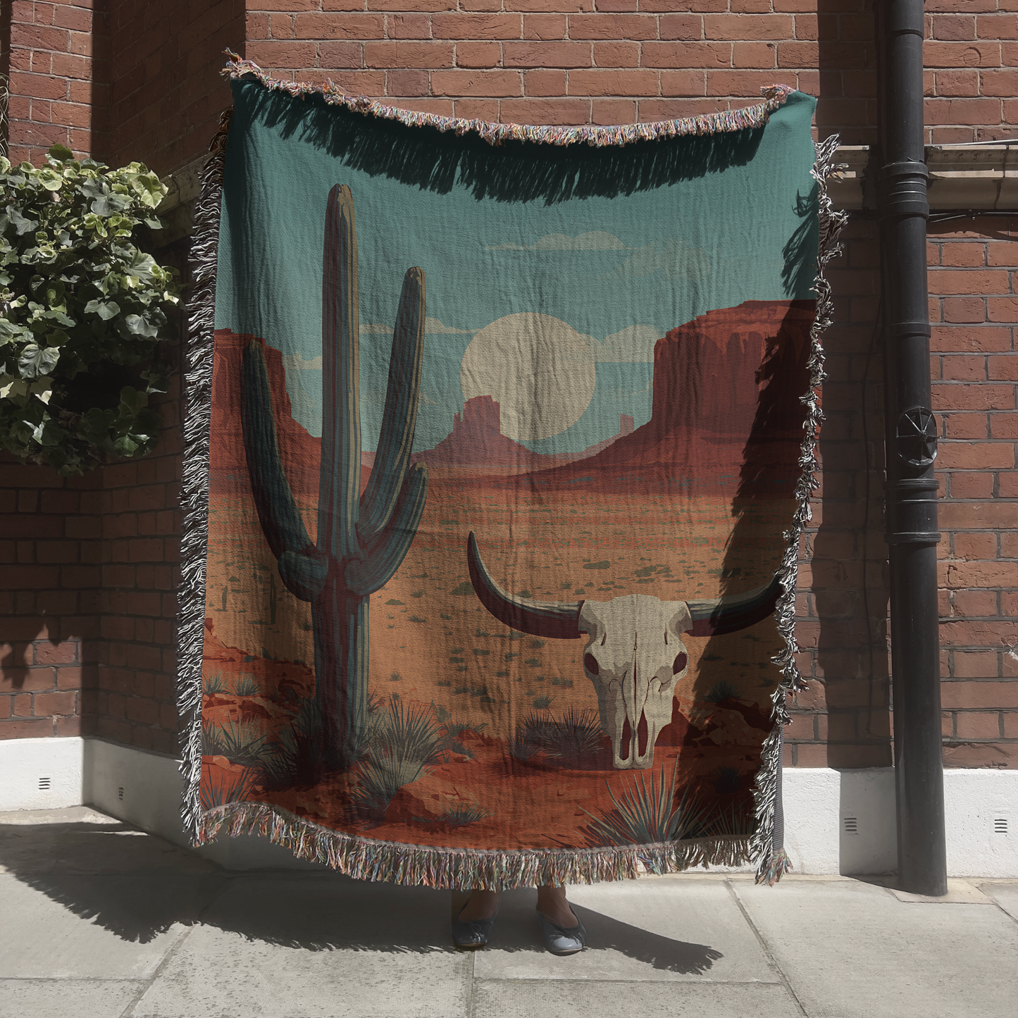 Southwest Desert Scene Woven Cotton Blanket