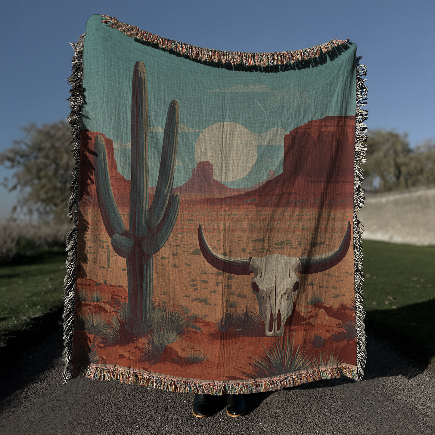 Southwest Desert Scene Woven Cotton Blanket