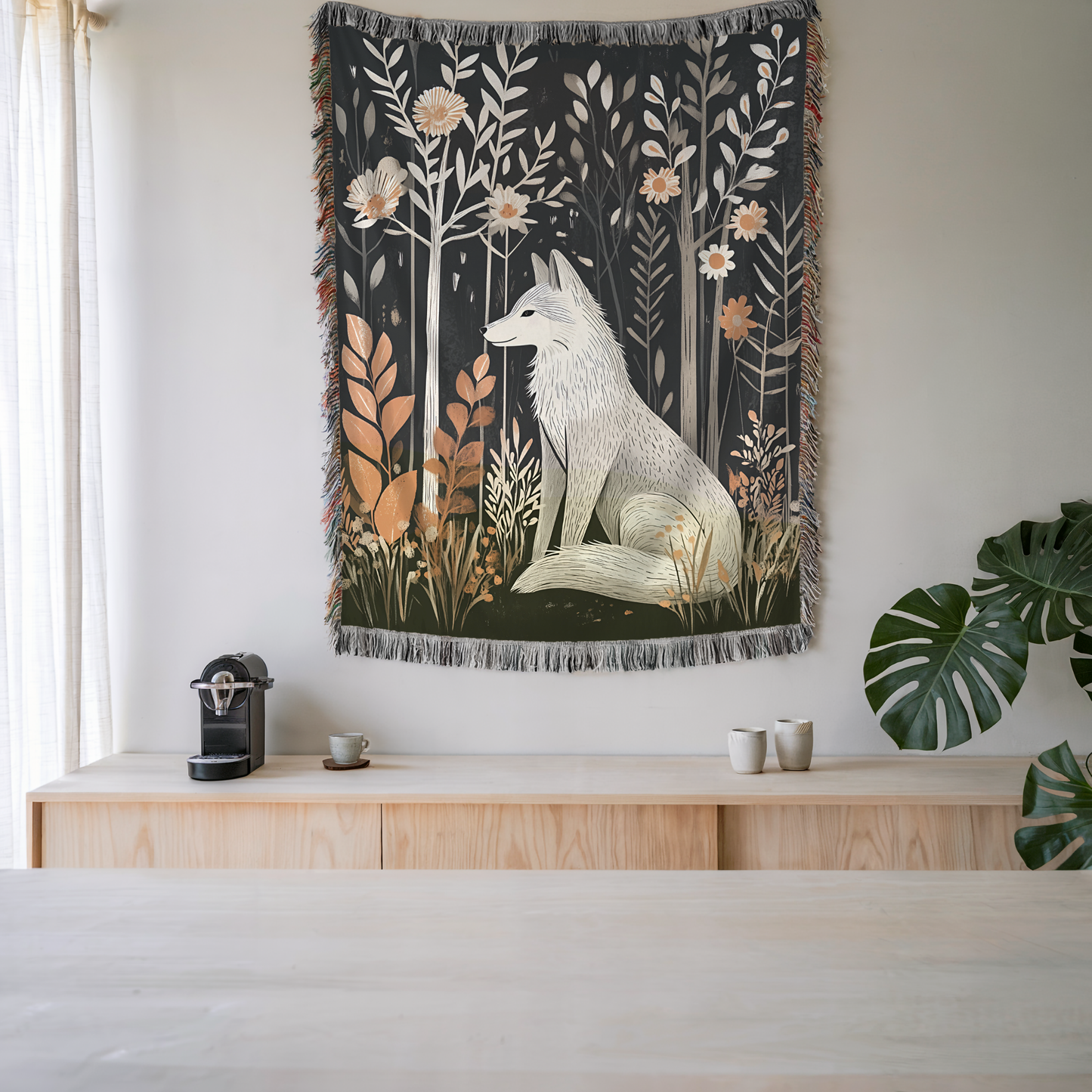 Scandi White Wolf Woven Blanket