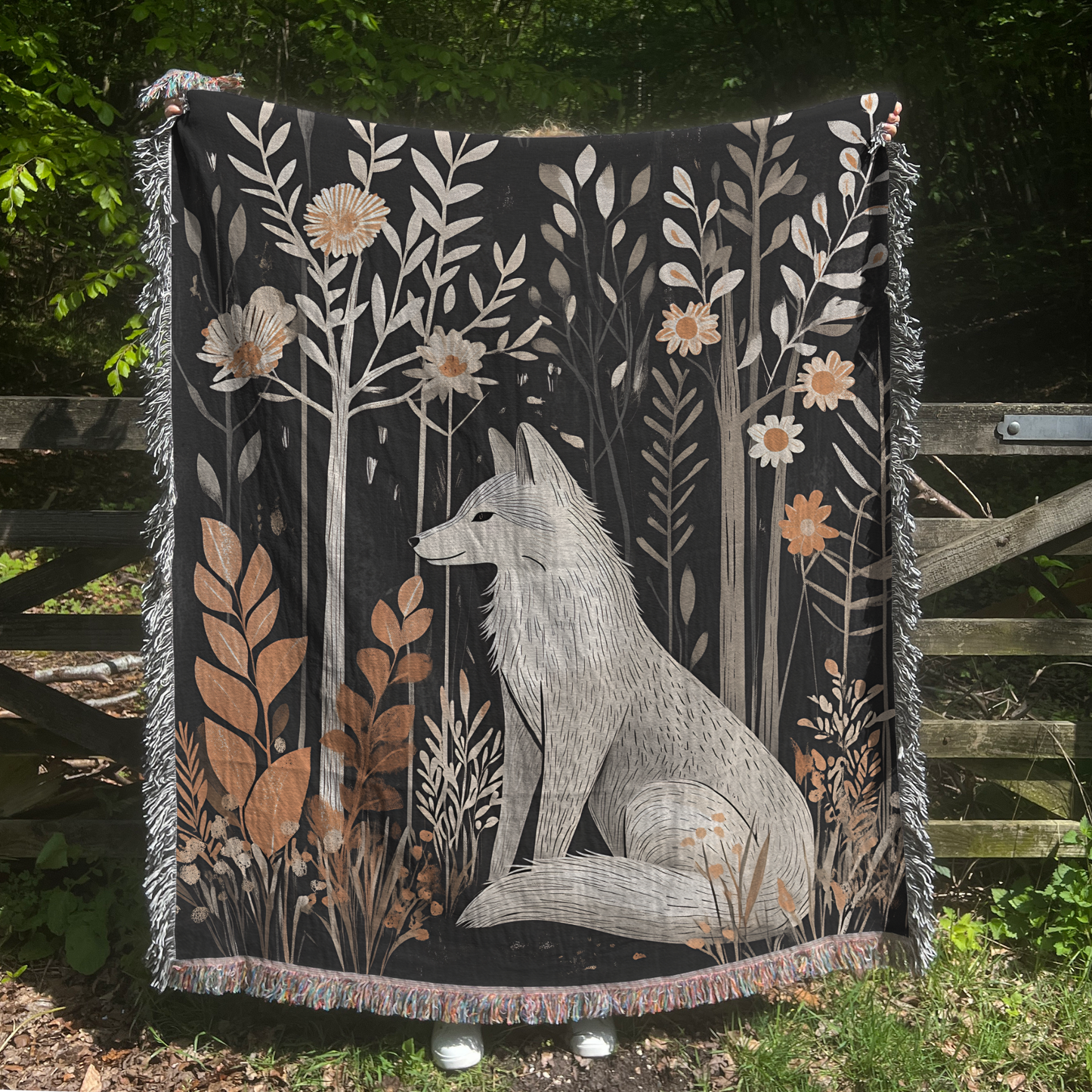 Scandi White Wolf Woven Blanket