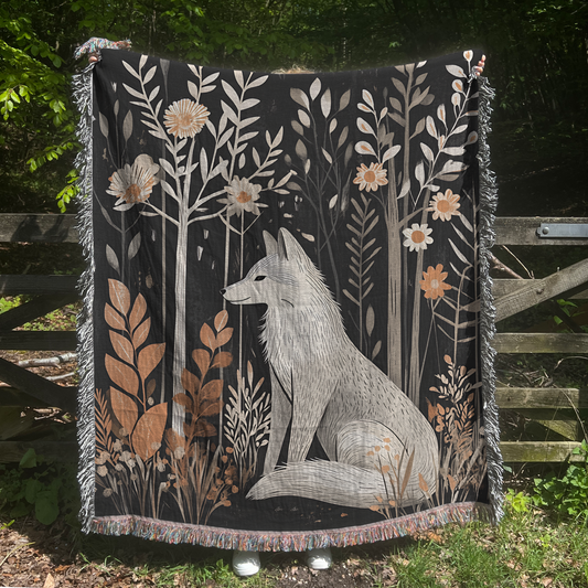 Scandi White Wolf Woven Blanket