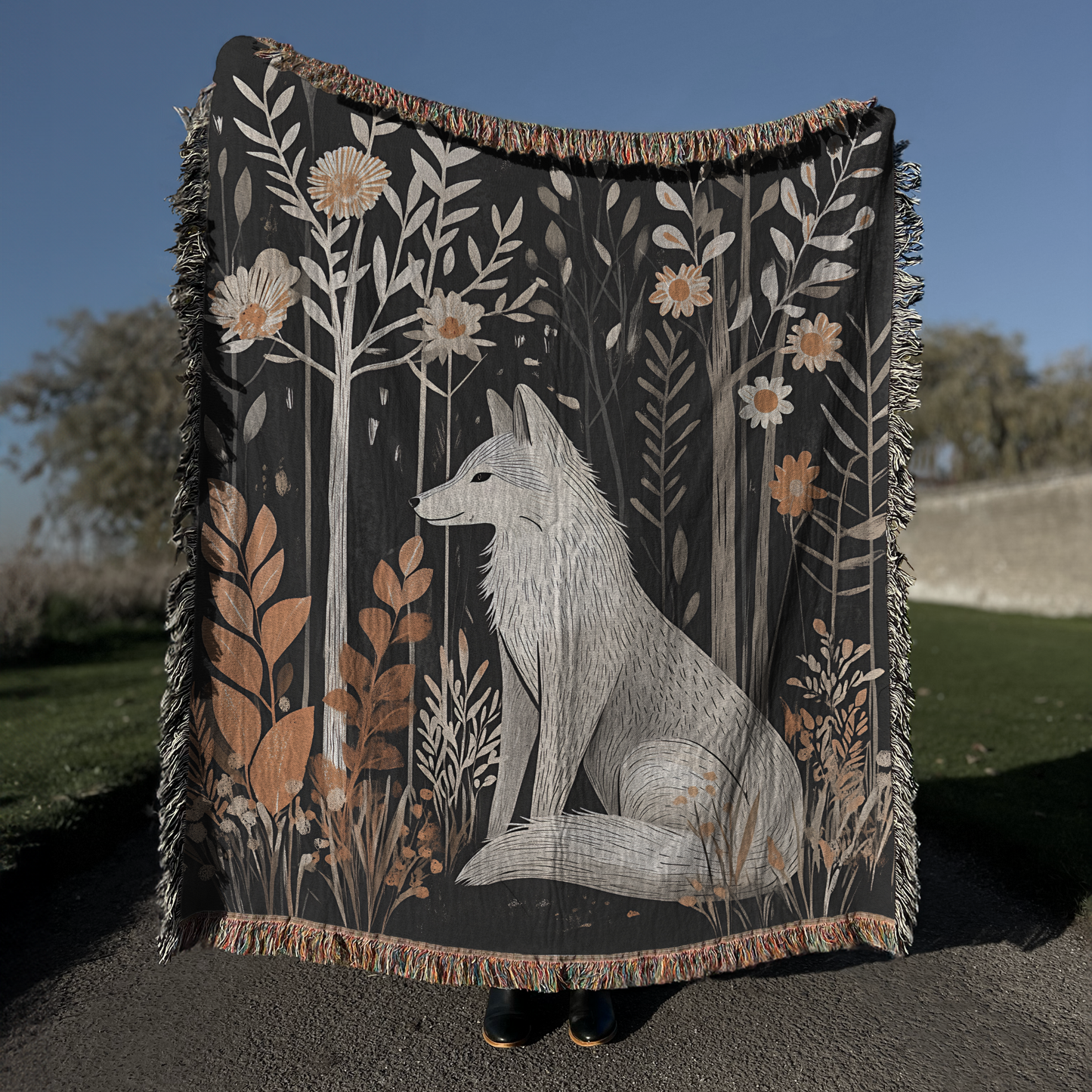 Scandi White Wolf Woven Blanket