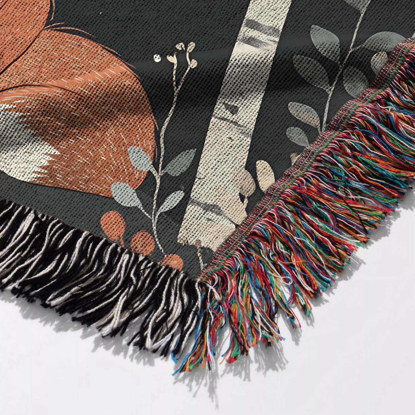 Fox and Birch Trees Scandi style Woven Blanket