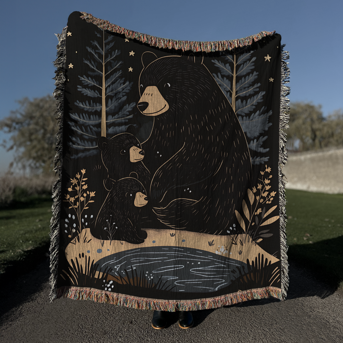 Mother bear and cubs Woven Blanket