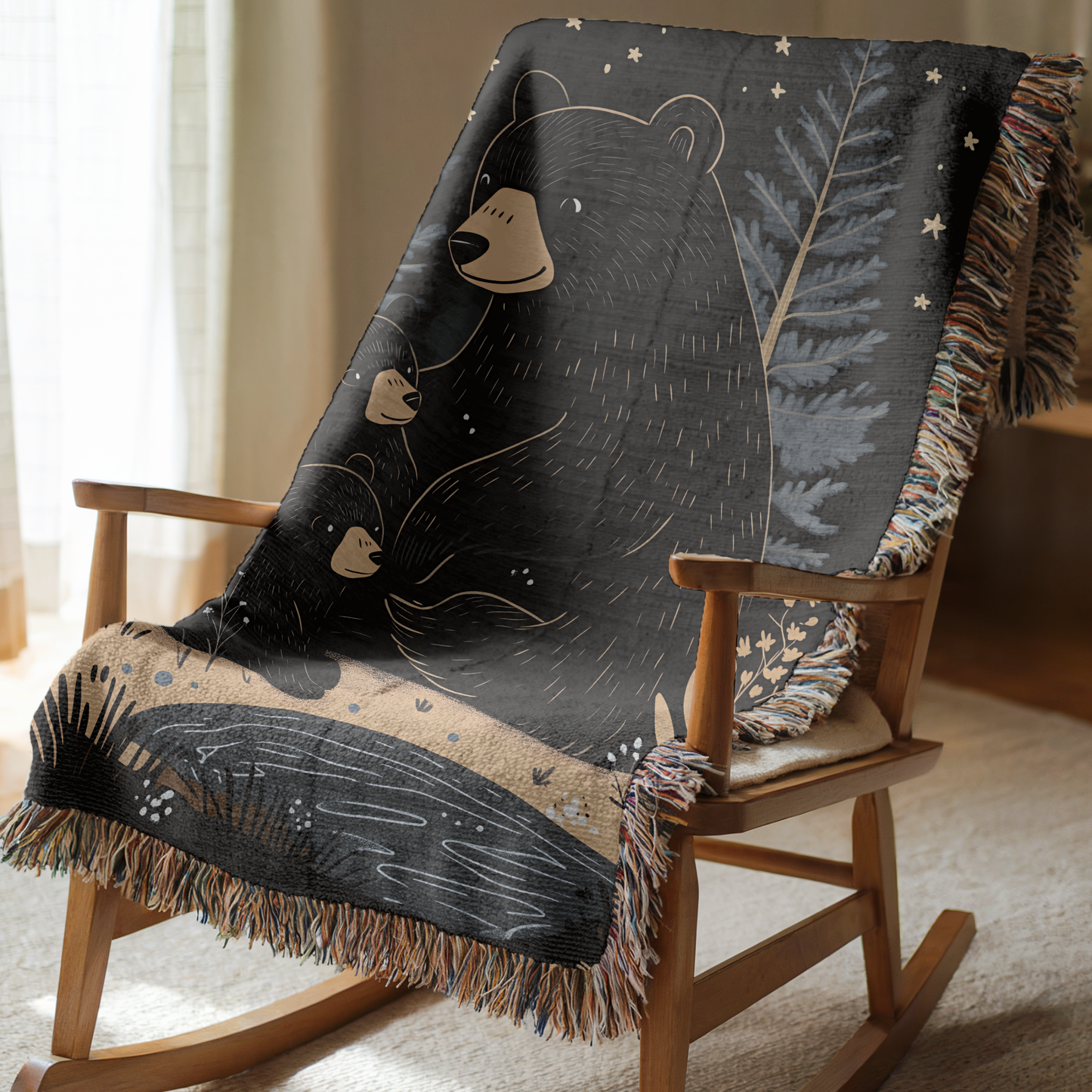 Mother bear and cubs Woven Blanket