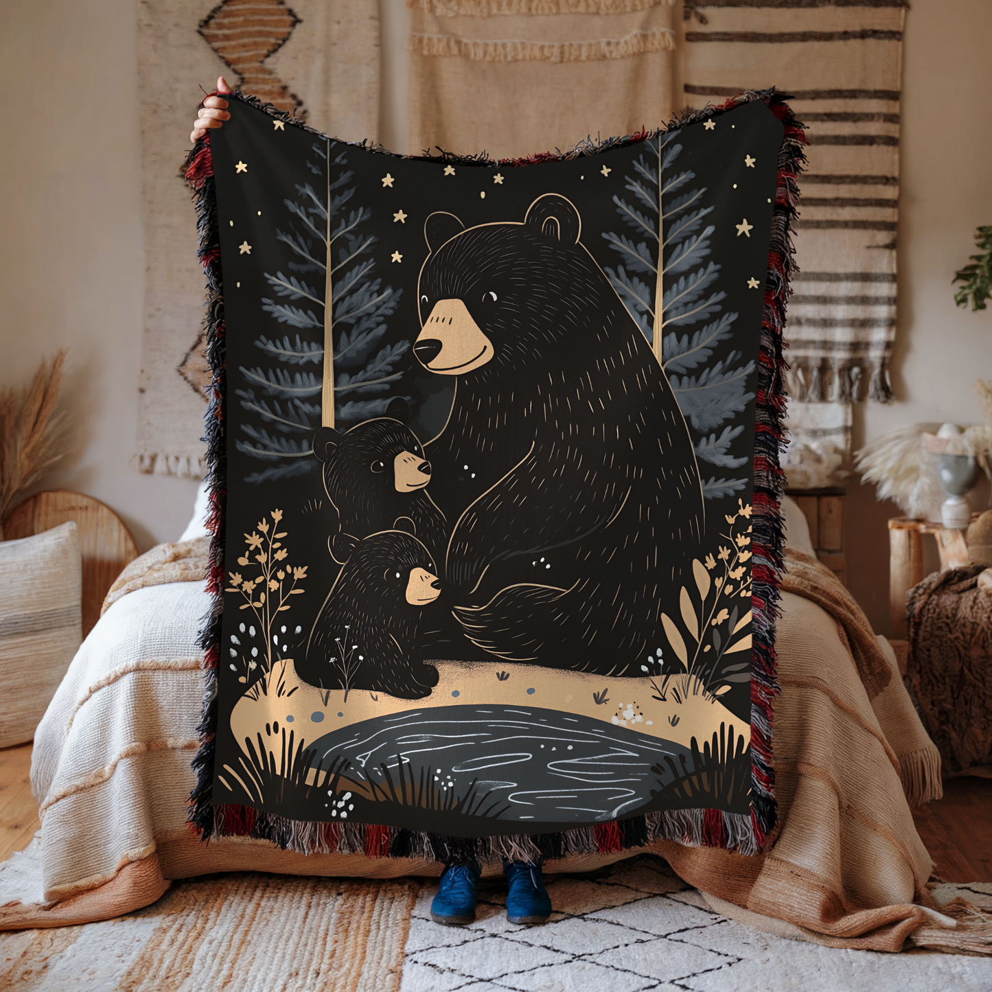 Mother bear and cubs Woven Blanket