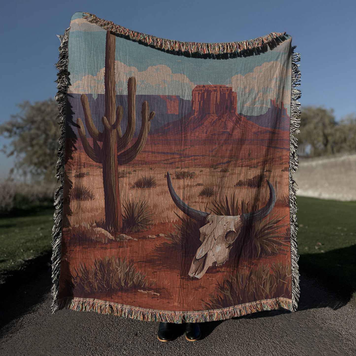 Arizona Desert Southwest Scene II Woven Blanket