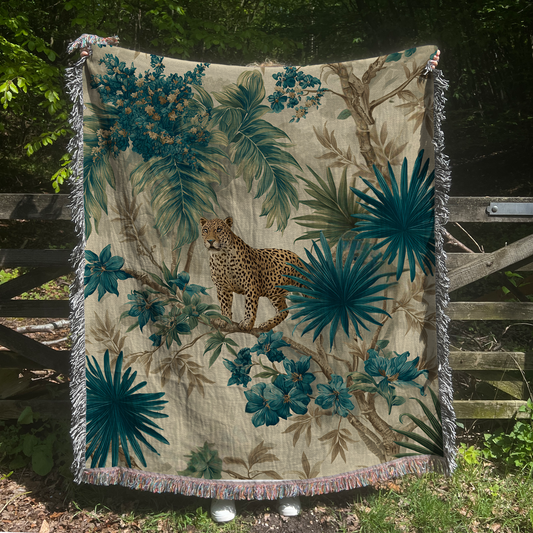 Leopard Tropical Forest Woven Blanket