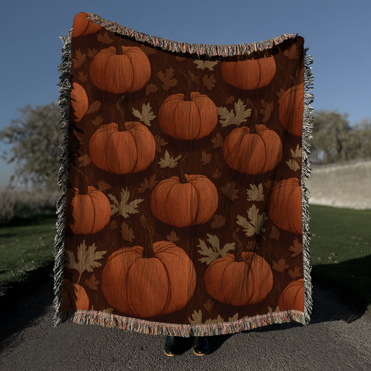 Fall Harvest Pumpkins and leaves Woven Blanket
