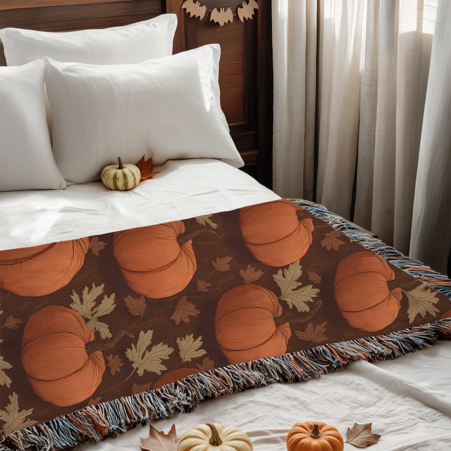 Fall Harvest Pumpkins and leaves Woven Blanket