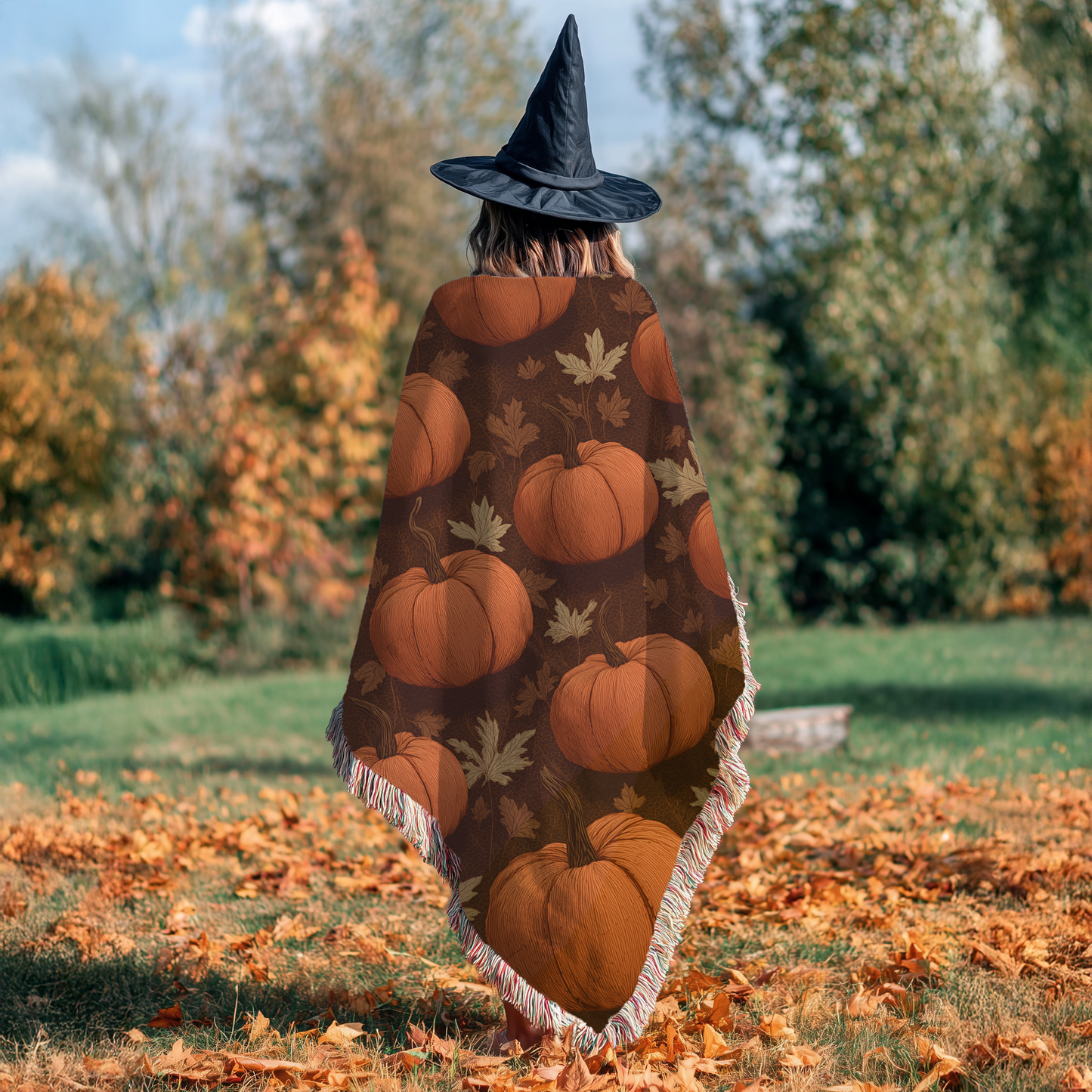 Fall Harvest Pumpkins and leaves Woven Blanket