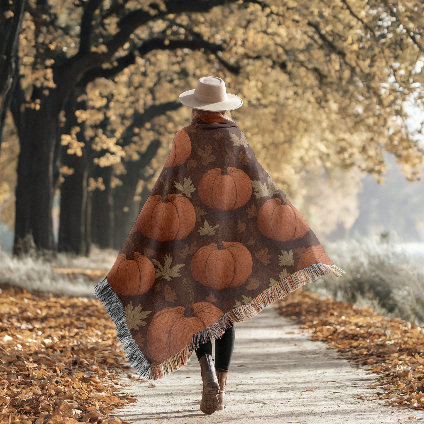 Fall Harvest Pumpkins and leaves Woven Blanket