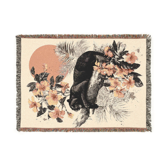 Woven Blanket - Tropical Black Panther Jungle Art, Mid Century Style Decor, Home Accent Gift, Cozy Throw Blanket, Animal Lover Gift